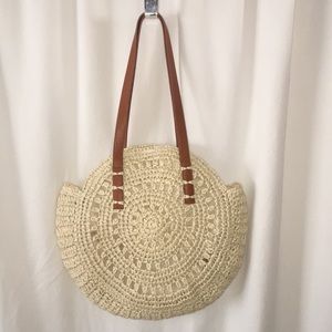 Round Raffia Woven Shoulder Bag